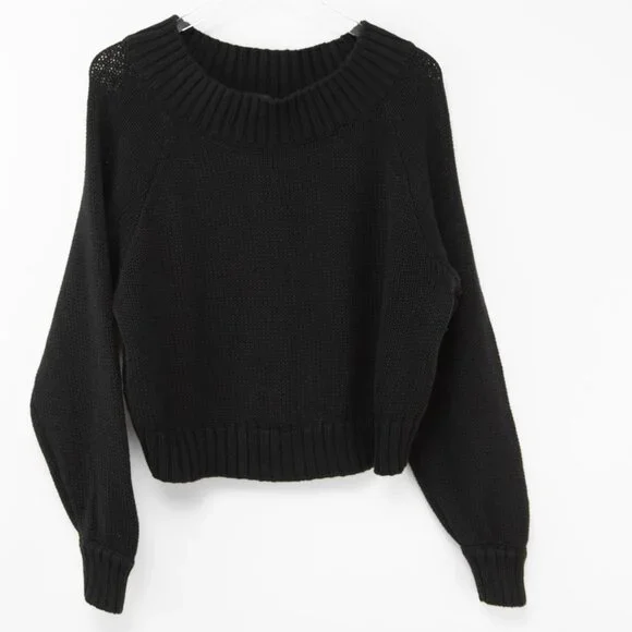 Carbon38 Slouchy Knit Sweater Off The Shoulder Relaxed Black Size Medium - Picture 3 of 6